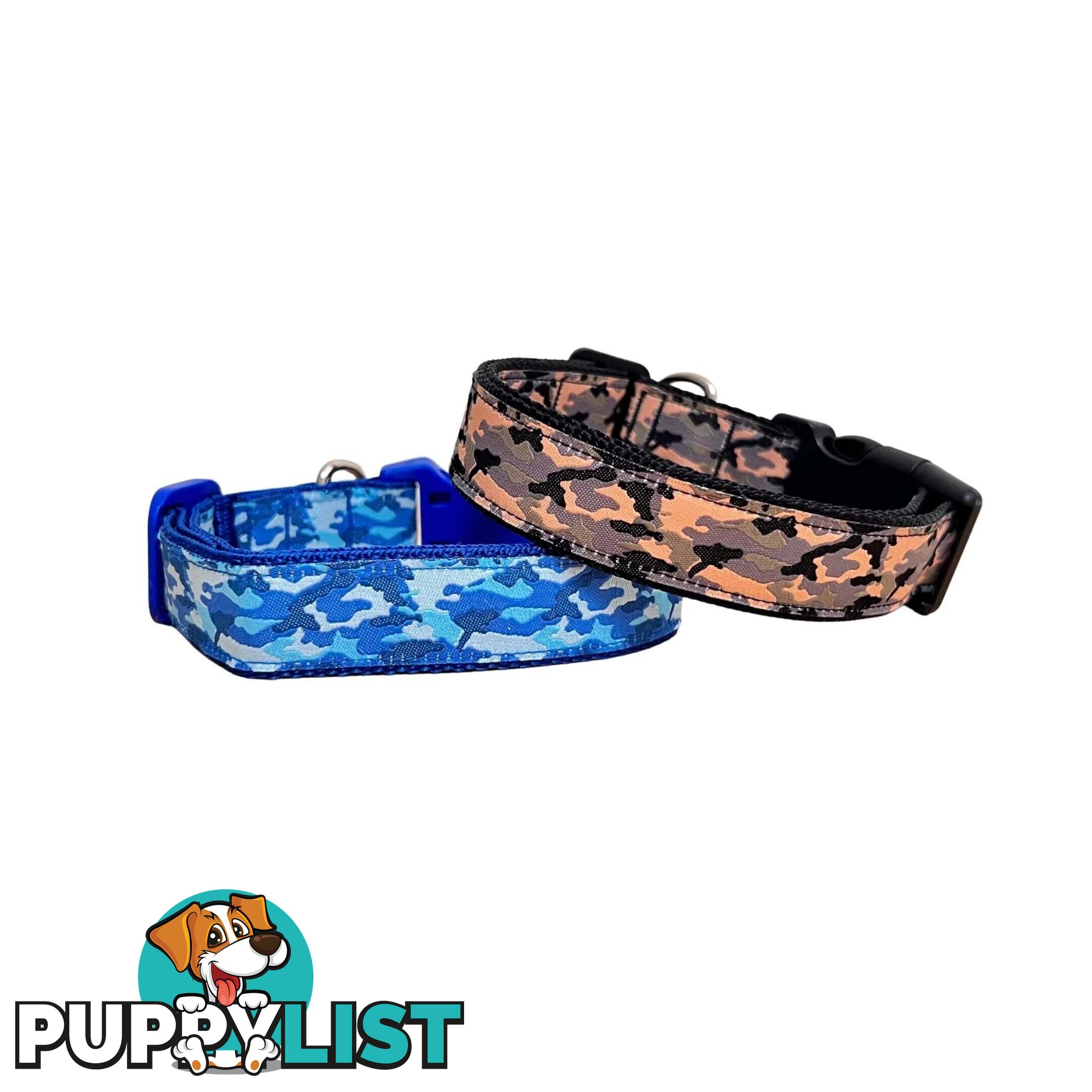 Camouflage Dog Collar - Hand Made by The Bark Side - TBSCAMLGEBLU