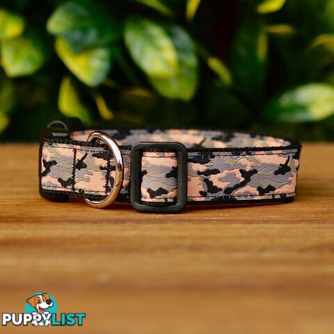 Camouflage Dog Collar - Hand Made by The Bark Side - TBSCAMLGEBLU