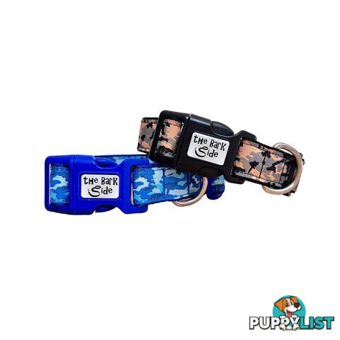 Camouflage Dog Collar - Hand Made by The Bark Side - TBSCAMLGEBLU