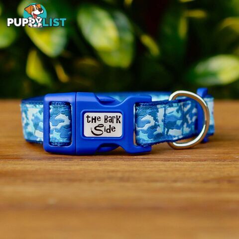 Camouflage Dog Collar - Hand Made by The Bark Side - TBSCAMLGEBLU