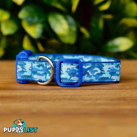 Camouflage Dog Collar - Hand Made by The Bark Side - TBSCAMLGEBLU