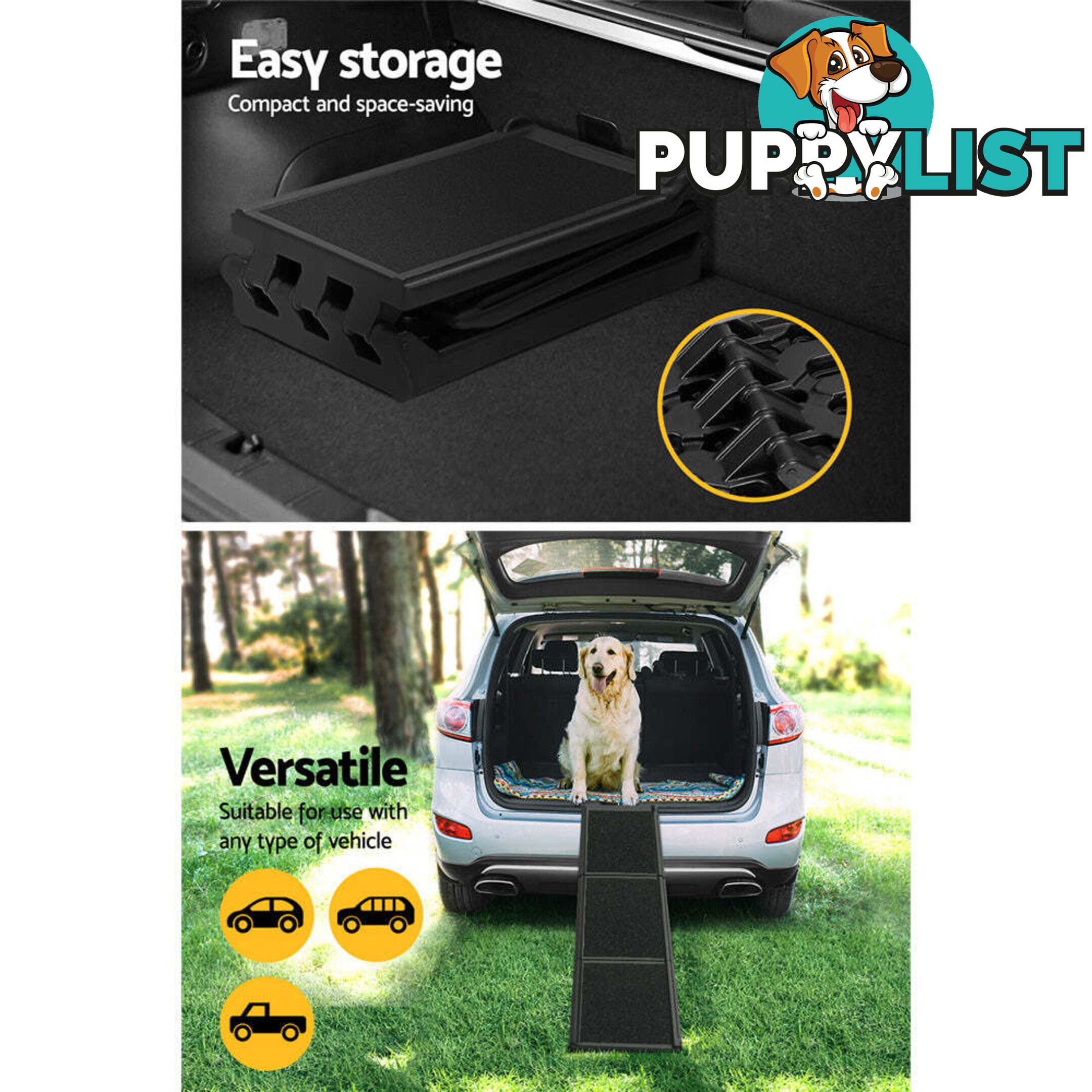 i.Pet Dog Ramp Pet Stairs Steps Car Travel SUV Ladder Foldable Portable Adjustable - FDR-D-453B-BK