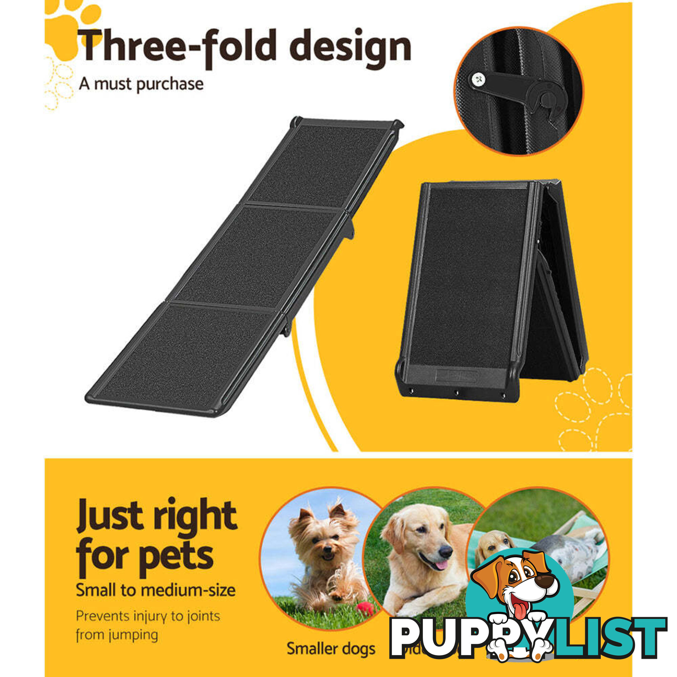 i.Pet Dog Ramp Pet Stairs Steps Car Travel SUV Ladder Foldable Portable Adjustable - FDR-D-453B-BK
