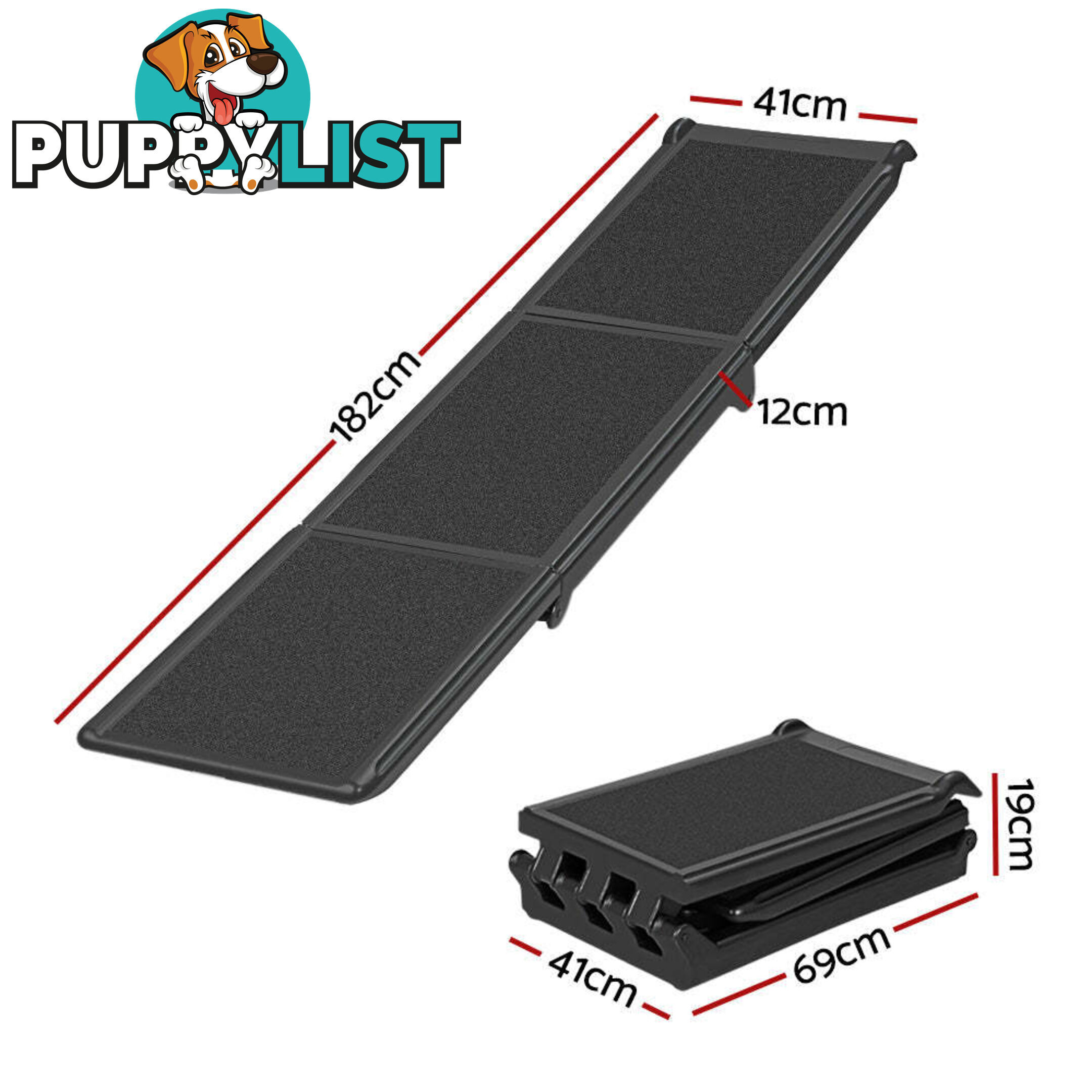 i.Pet Dog Ramp Pet Stairs Steps Car Travel SUV Ladder Foldable Portable Adjustable - FDR-D-453B-BK