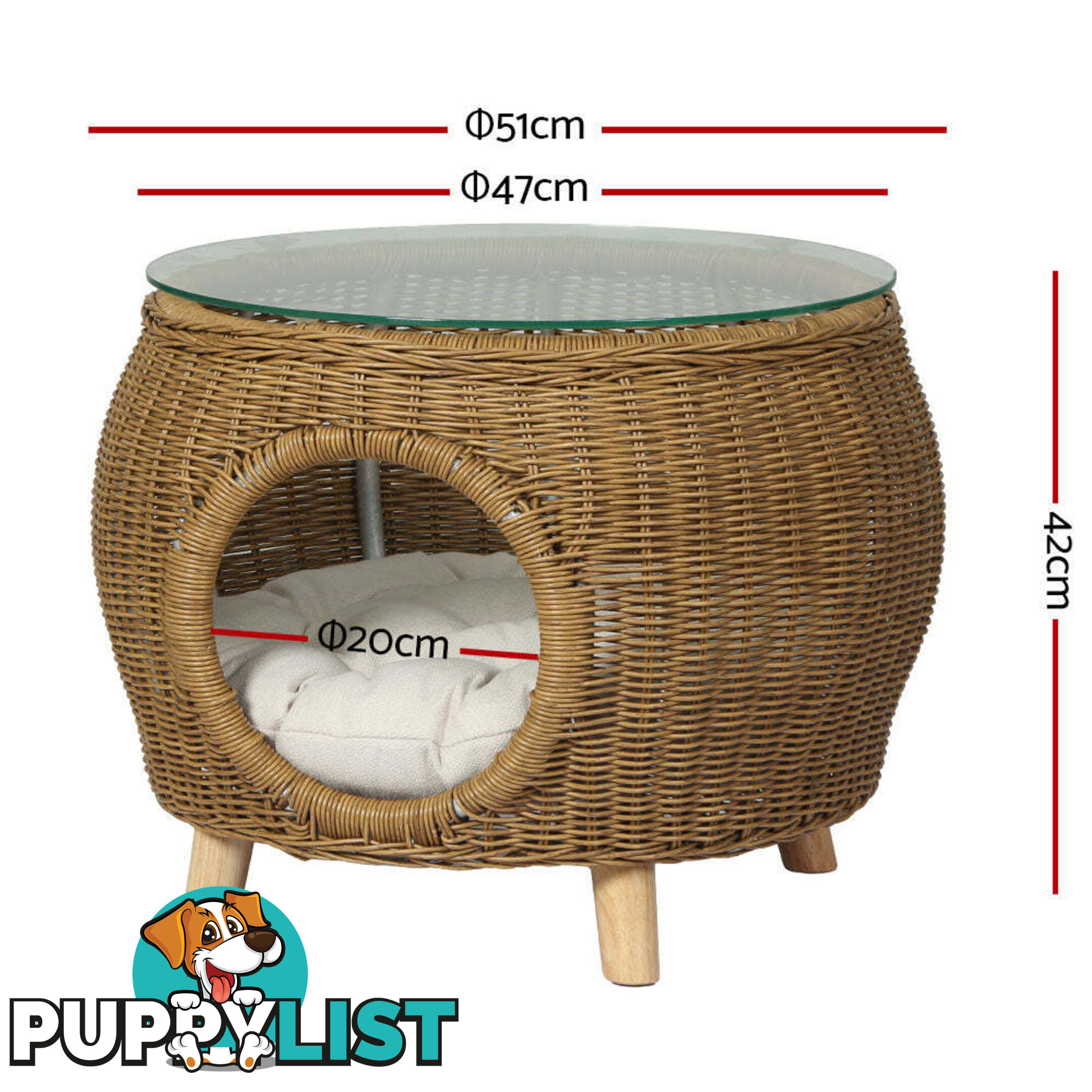 Gardeon Coffee Side Table Wicker Aluminium Desk Pet Bed Storage Outdoor Furniture - FF-COFFEE-TB-YE