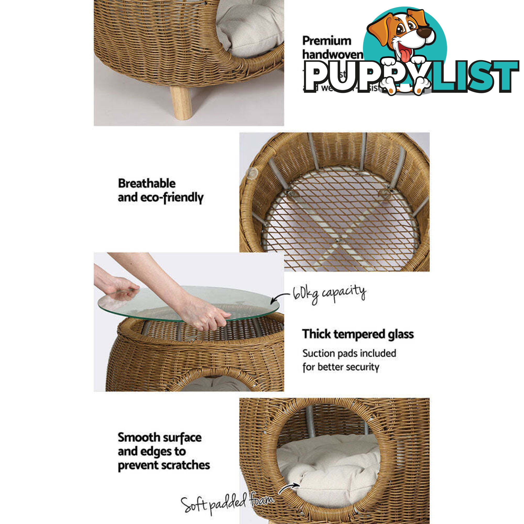 Gardeon Coffee Side Table Wicker Aluminium Desk Pet Bed Storage Outdoor Furniture - FF-COFFEE-TB-YE