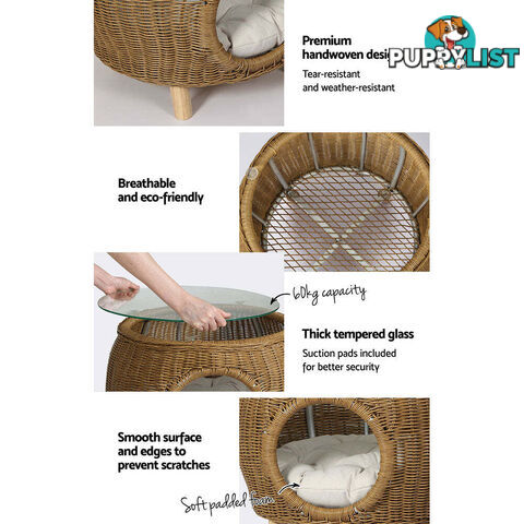 Gardeon Coffee Side Table Wicker Aluminium Desk Pet Bed Storage Outdoor Furniture - FF-COFFEE-TB-YE