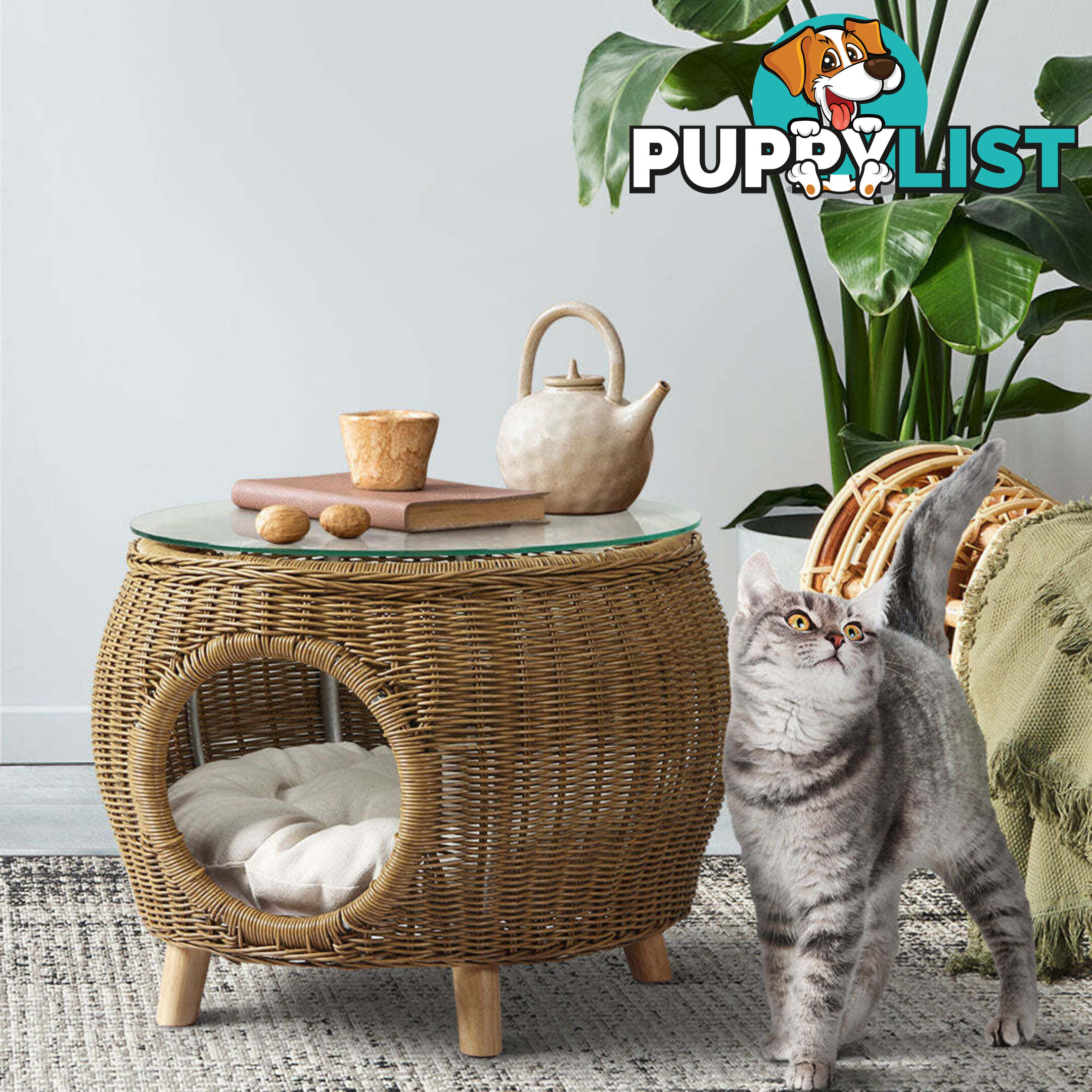 Gardeon Coffee Side Table Wicker Aluminium Desk Pet Bed Storage Outdoor Furniture - FF-COFFEE-TB-YE