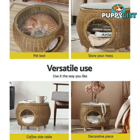 Gardeon Coffee Side Table Wicker Aluminium Desk Pet Bed Storage Outdoor Furniture - FF-COFFEE-TB-YE