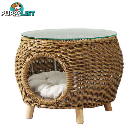 Gardeon Coffee Side Table Wicker Aluminium Desk Pet Bed Storage Outdoor Furniture - FF-COFFEE-TB-YE