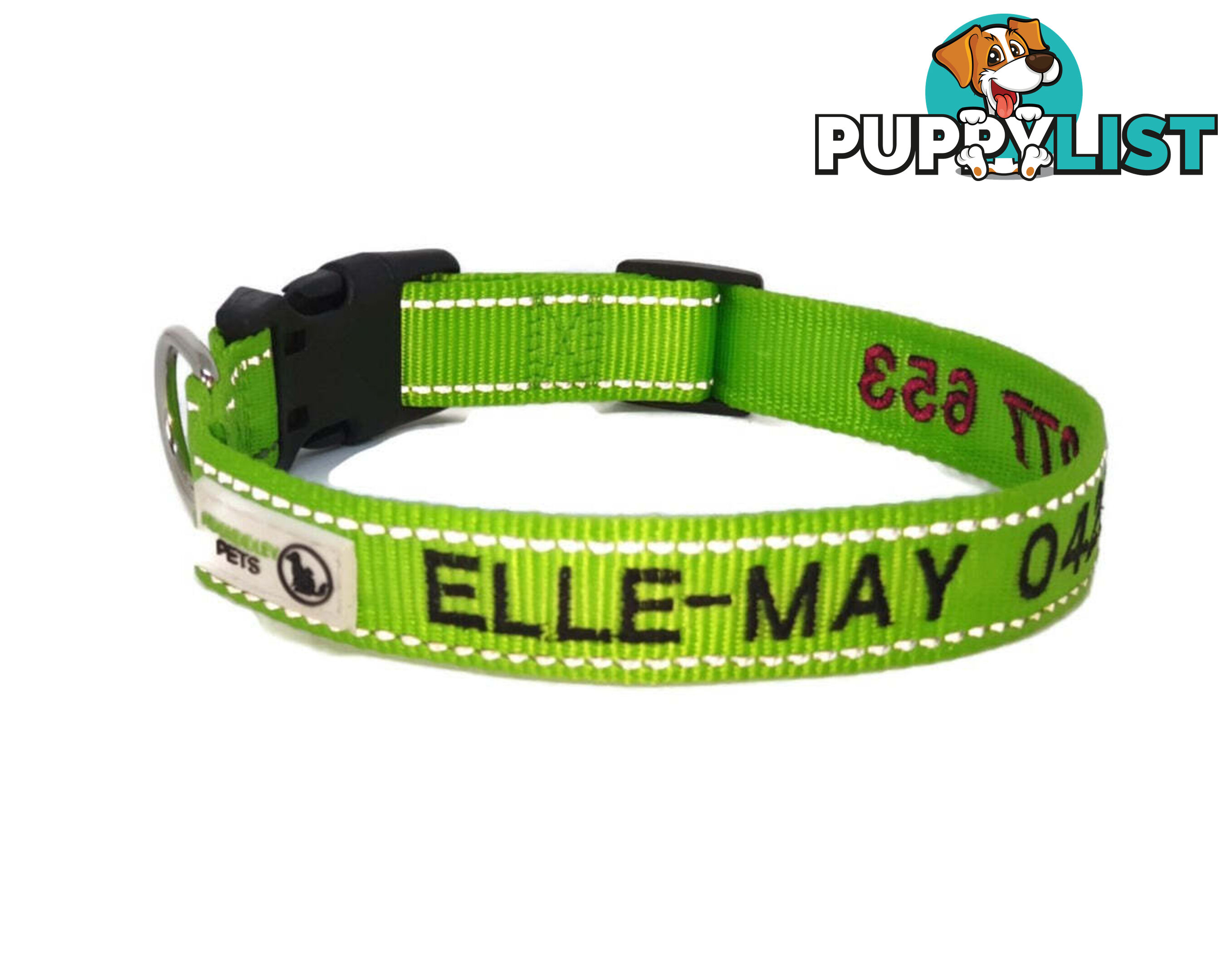 Doggie ID Collar Nylon w/Reflective Stitching Embroidered Personalised Custom. - GC-DIC-031-XL-BLK
