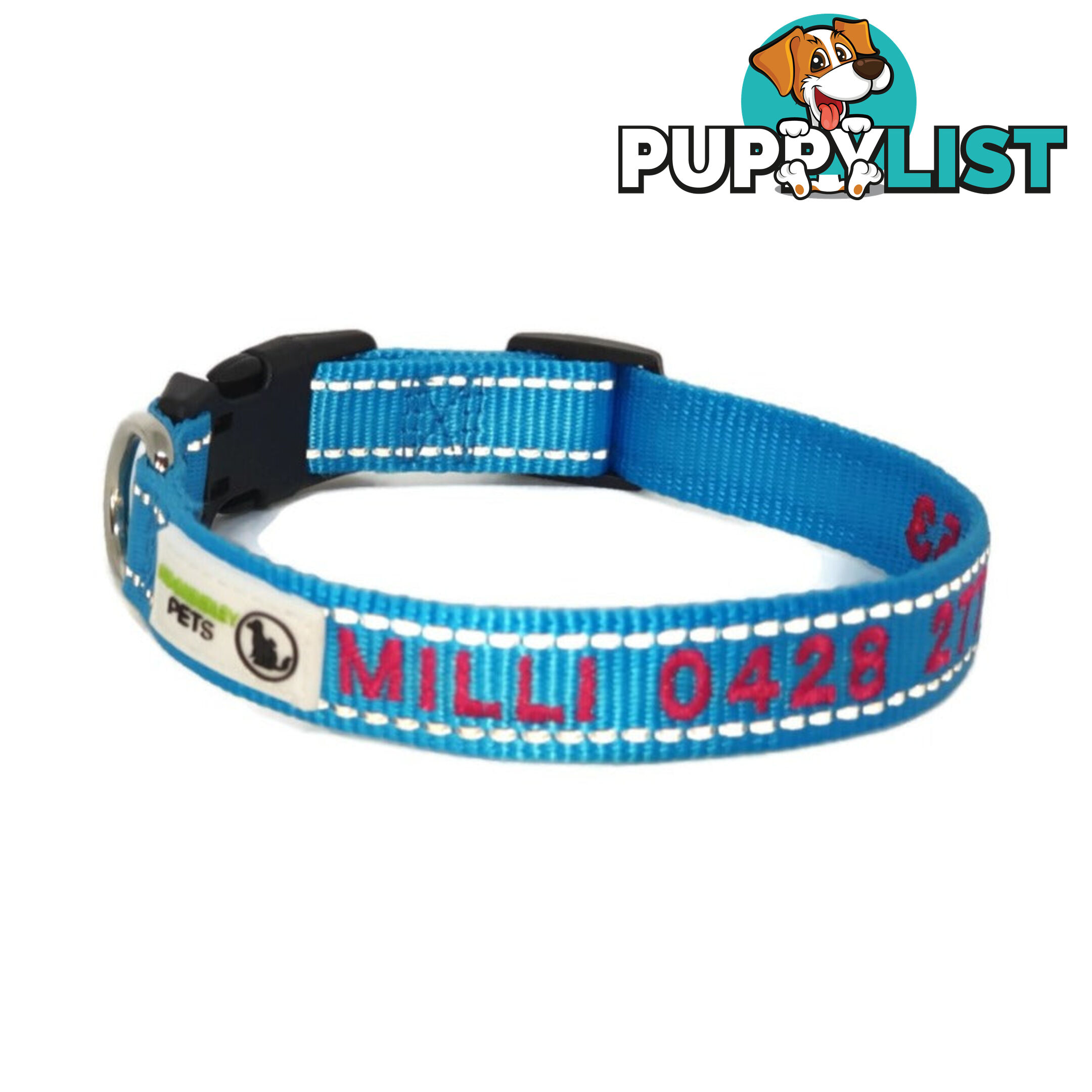 Doggie ID Collar Nylon w/Reflective Stitching Embroidered Personalised Custom. - GC-DIC-031-XL-BLK