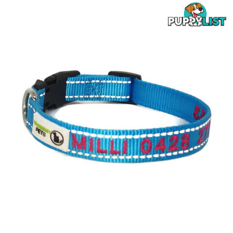 Doggie ID Collar Nylon w/Reflective Stitching Embroidered Personalised Custom. - GC-DIC-031-XL-BLK