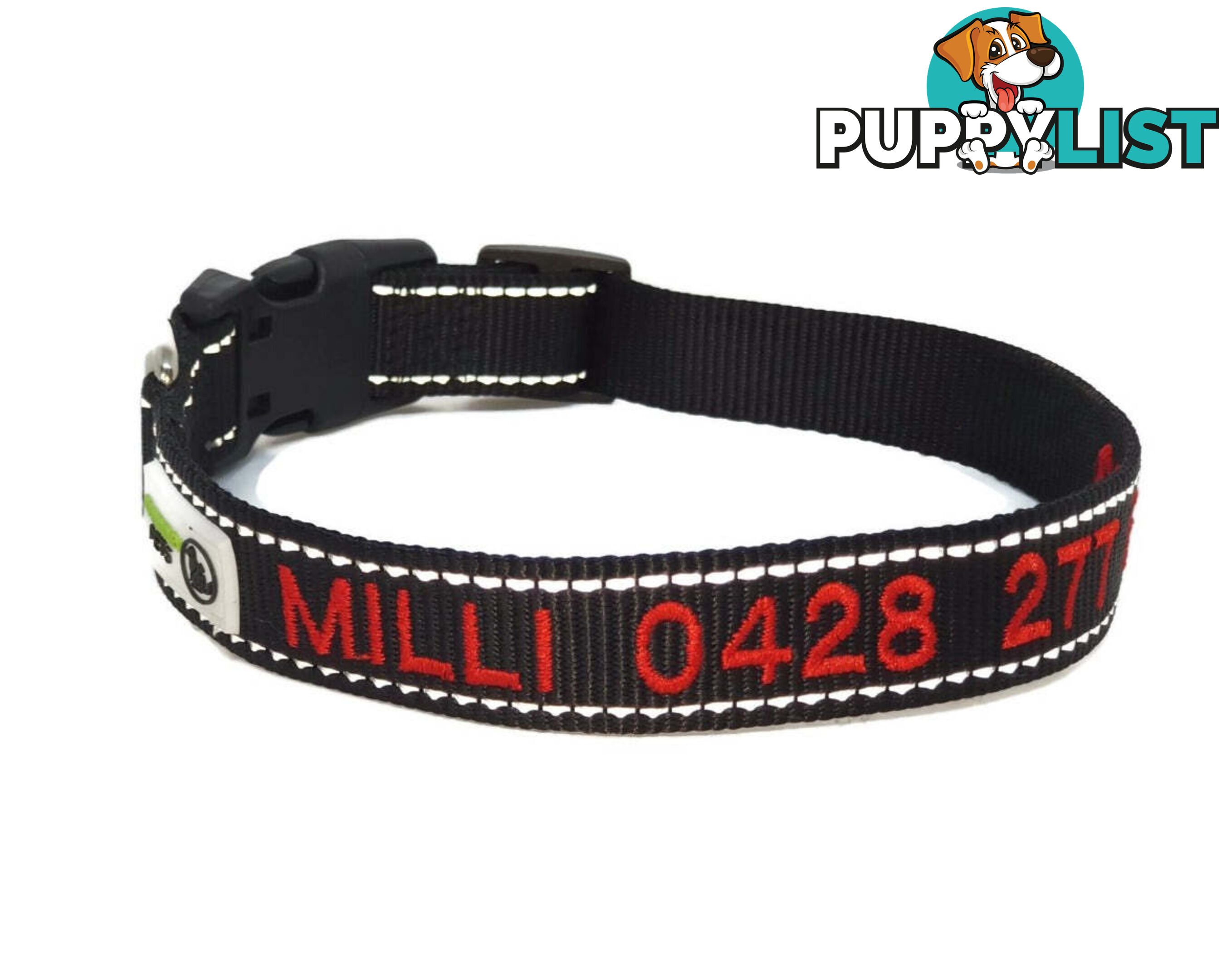 Doggie ID Collar Nylon w/Reflective Stitching Embroidered Personalised Custom. - GC-DIC-031-XL-BLK