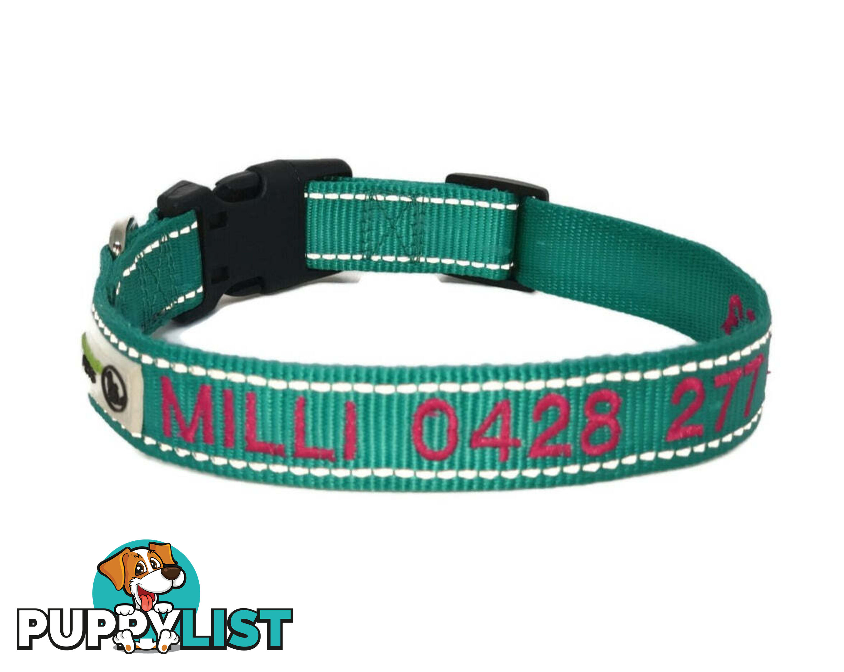 Doggie ID Collar Nylon w/Reflective Stitching Embroidered Personalised Custom. - GC-DIC-031-XL-BLK