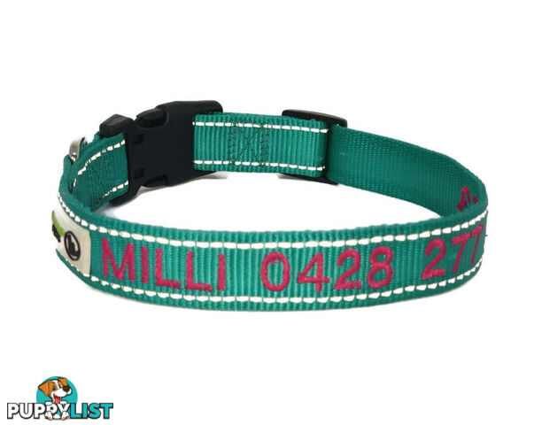 Doggie ID Collar Nylon w/Reflective Stitching Embroidered Personalised Custom. - GC-DIC-031-XL-BLK