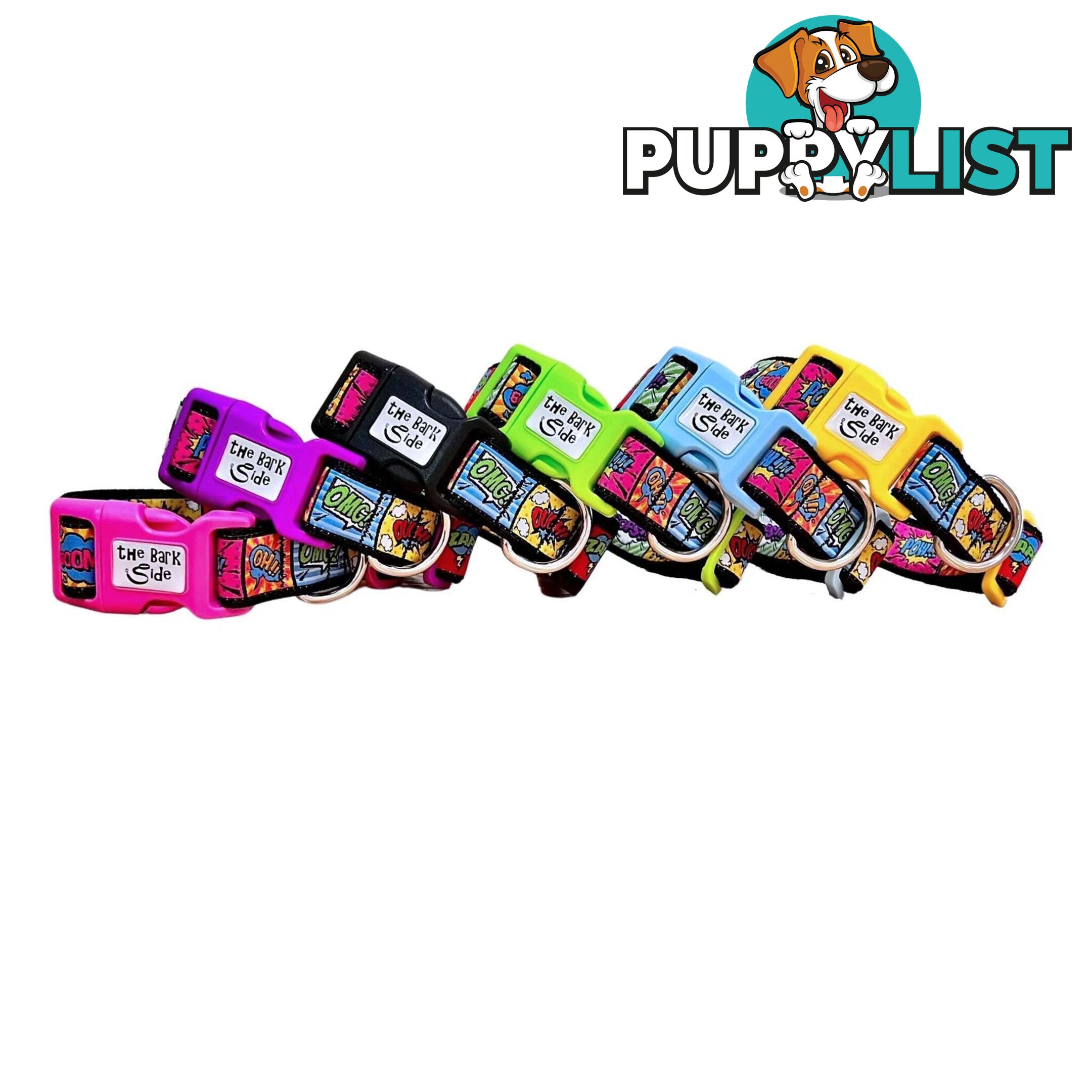 Comic Mania Dog Collar / XS - L - Hand Made by The Bark Side - TBSCOMLGEGRN