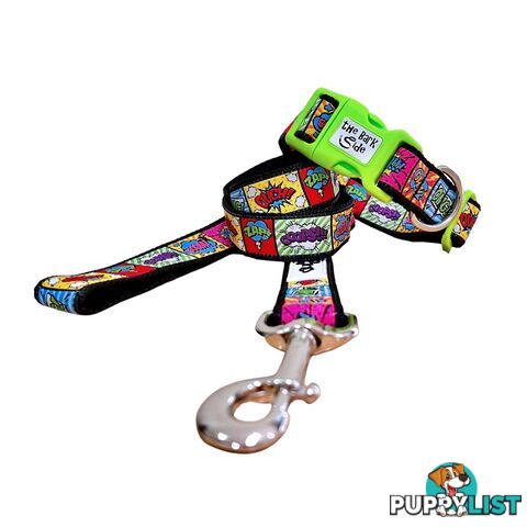 Comic Mania Dog Collar / XS - L - Hand Made by The Bark Side - TBSCOMLGEGRN