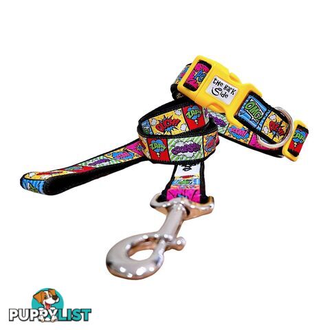 Comic Mania Dog Collar / XS - L - Hand Made by The Bark Side - TBSCOMLGEGRN
