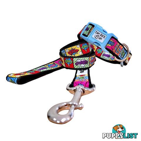 Comic Mania Dog Collar / XS - L - Hand Made by The Bark Side - TBSCOMLGEGRN