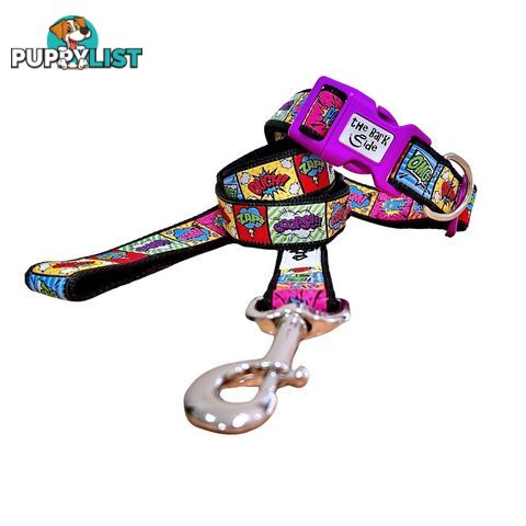 Comic Mania Dog Collar / XS - L - Hand Made by The Bark Side - TBSCOMLGEGRN