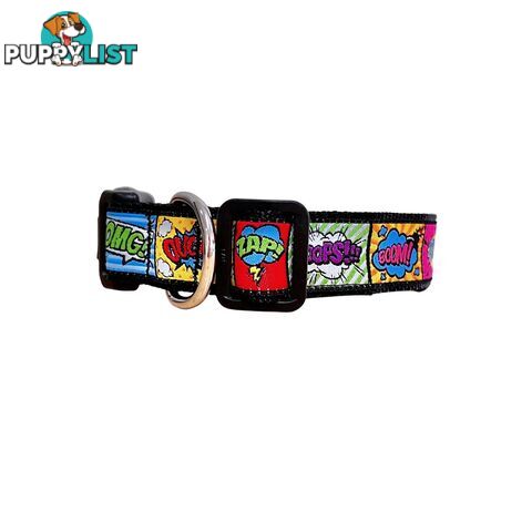 Comic Mania Dog Collar / XS - L - Hand Made by The Bark Side - TBSCOMLGEGRN