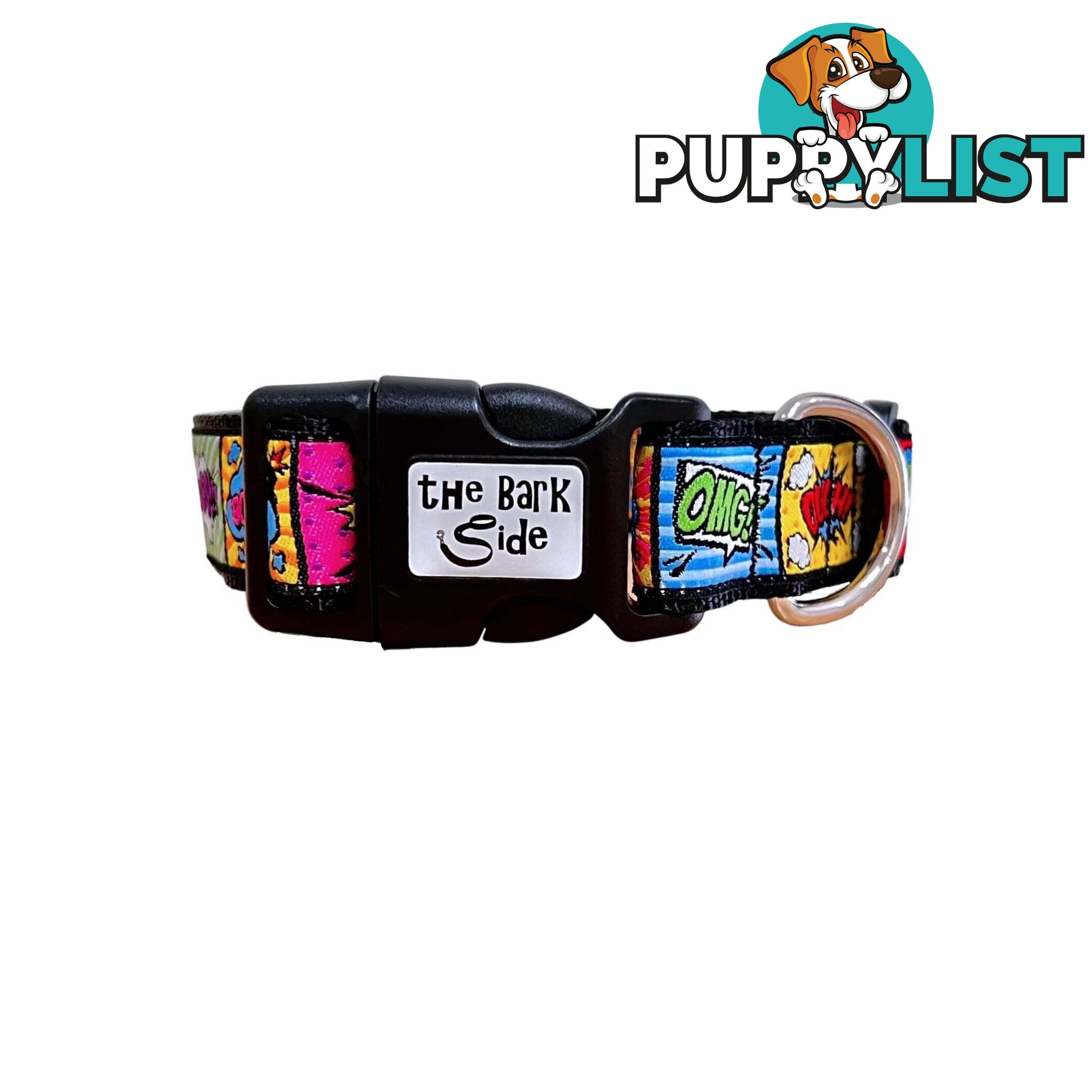 Comic Mania Dog Collar / XS - L - Hand Made by The Bark Side - TBSCOMLGEGRN