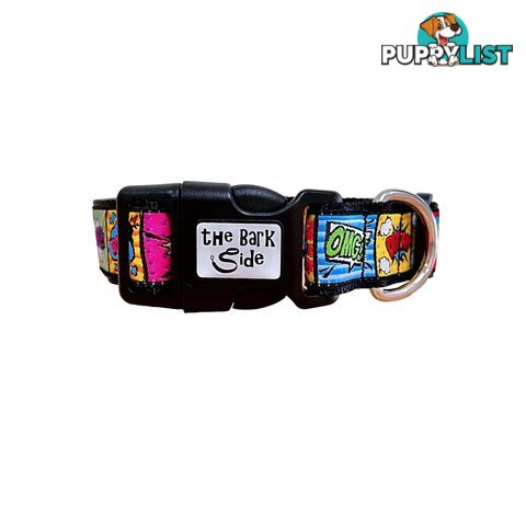 Comic Mania Dog Collar / XS - L - Hand Made by The Bark Side - TBSCOMLGEGRN
