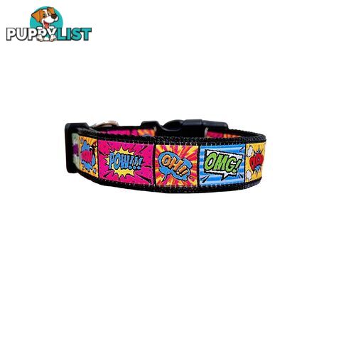 Comic Mania Dog Collar / XS - L - Hand Made by The Bark Side - TBSCOMLGEGRN