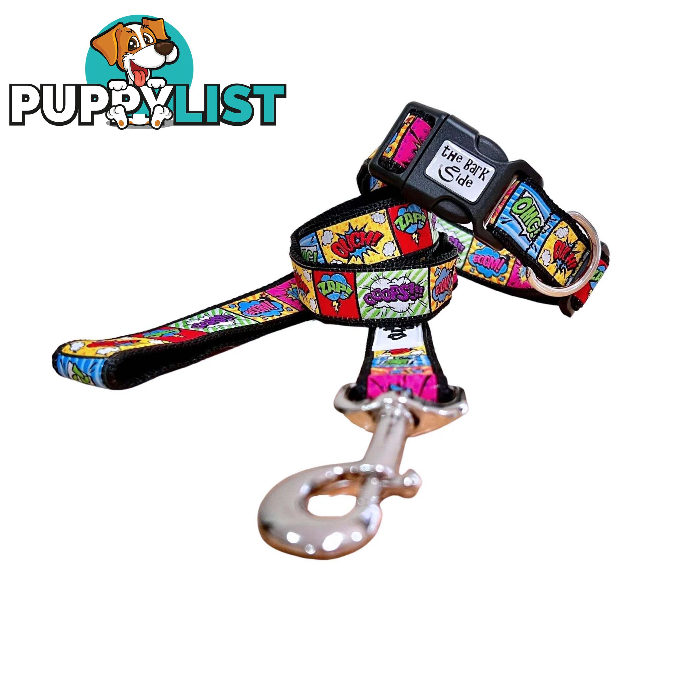 Comic Mania Dog Collar / XS - L - Hand Made by The Bark Side - TBSCOMLGEGRN