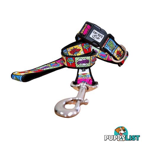 Comic Mania Dog Collar / XS - L - Hand Made by The Bark Side - TBSCOMLGEGRN