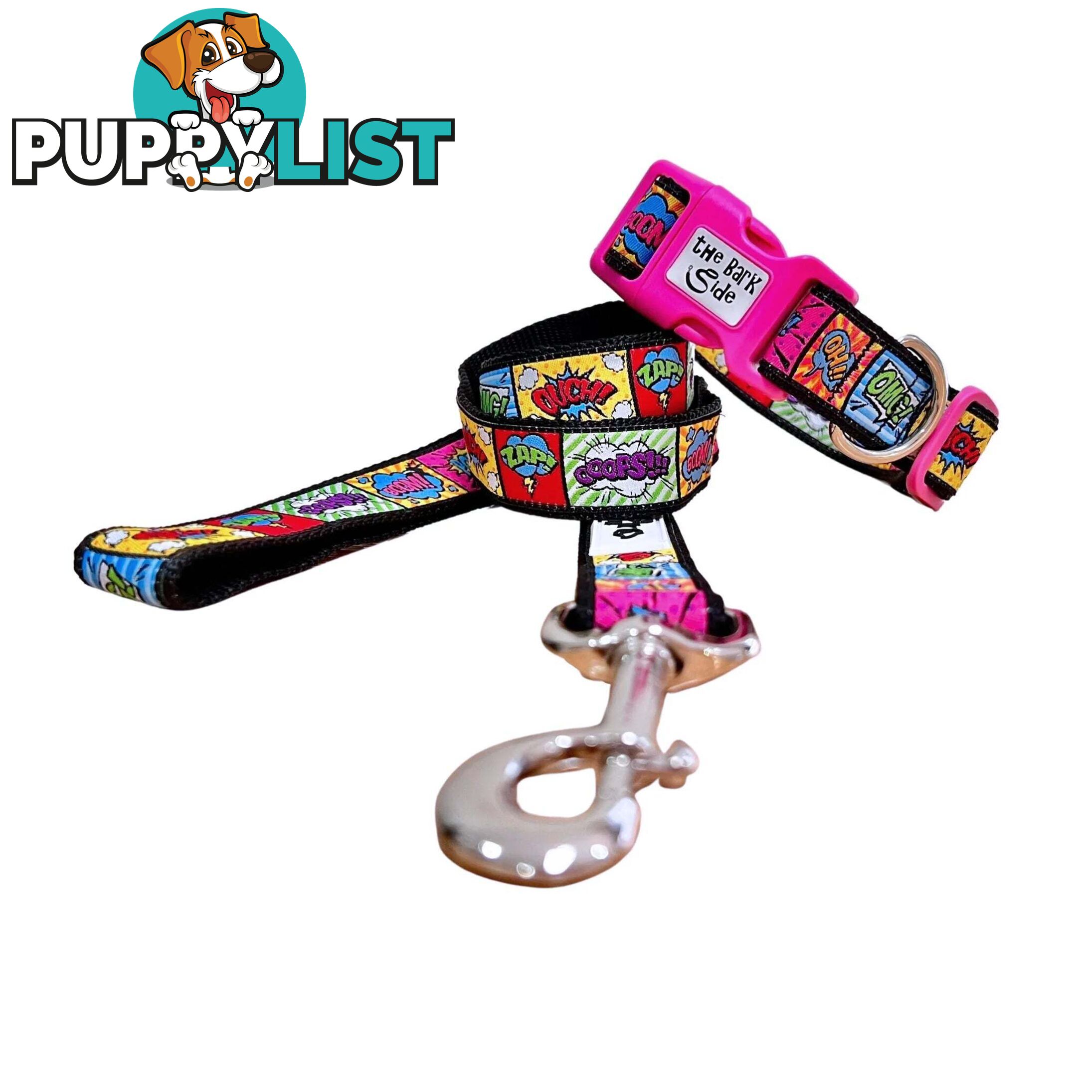 Comic Mania Dog Collar / XS - L - Hand Made by The Bark Side - TBSCOMLGEGRN