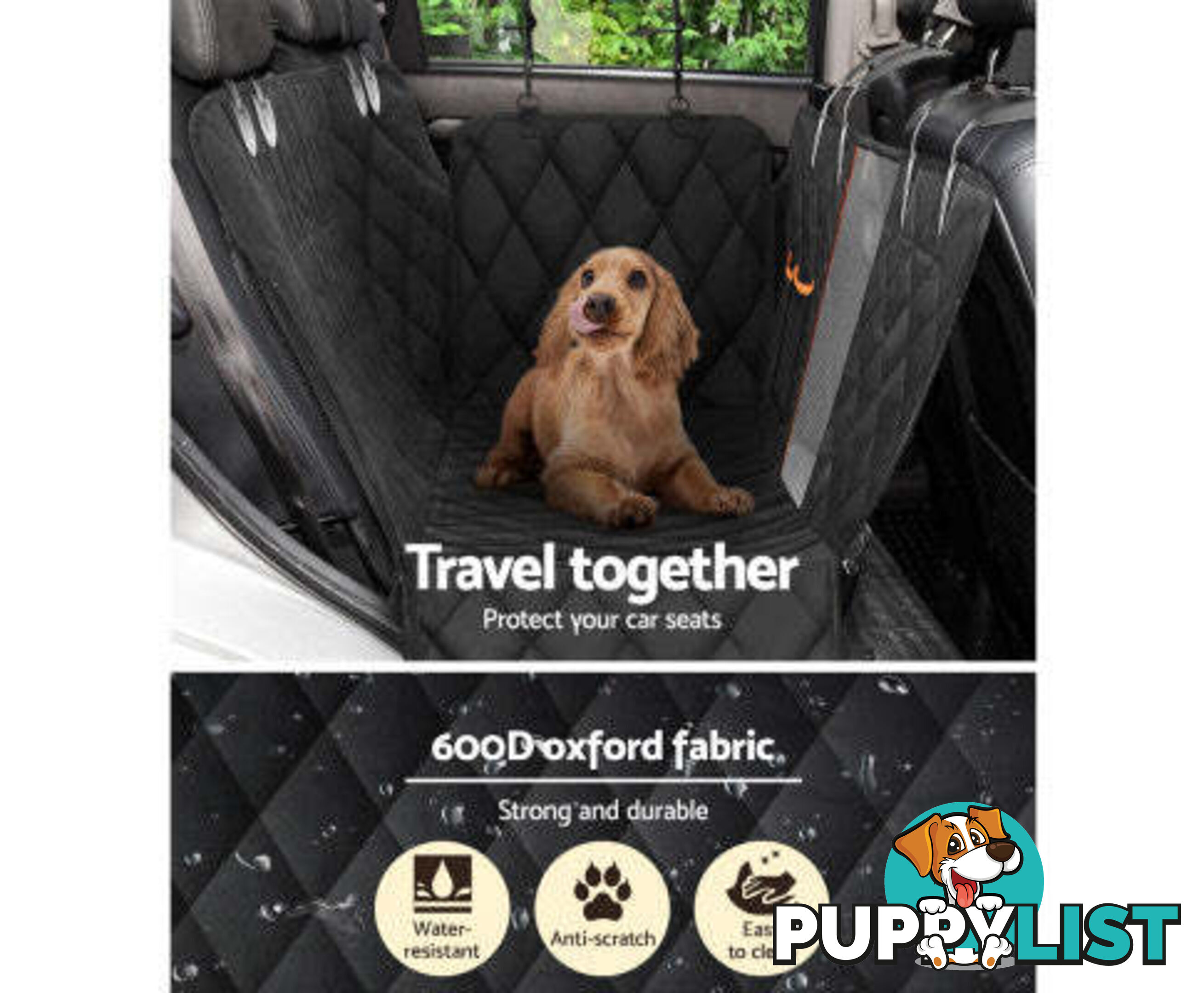 i.Pet Pet Car Seat Cover Dog Protector Hammock Back Waterproof Belt Non Slip Mat - PET-COVER-137X147-BK
