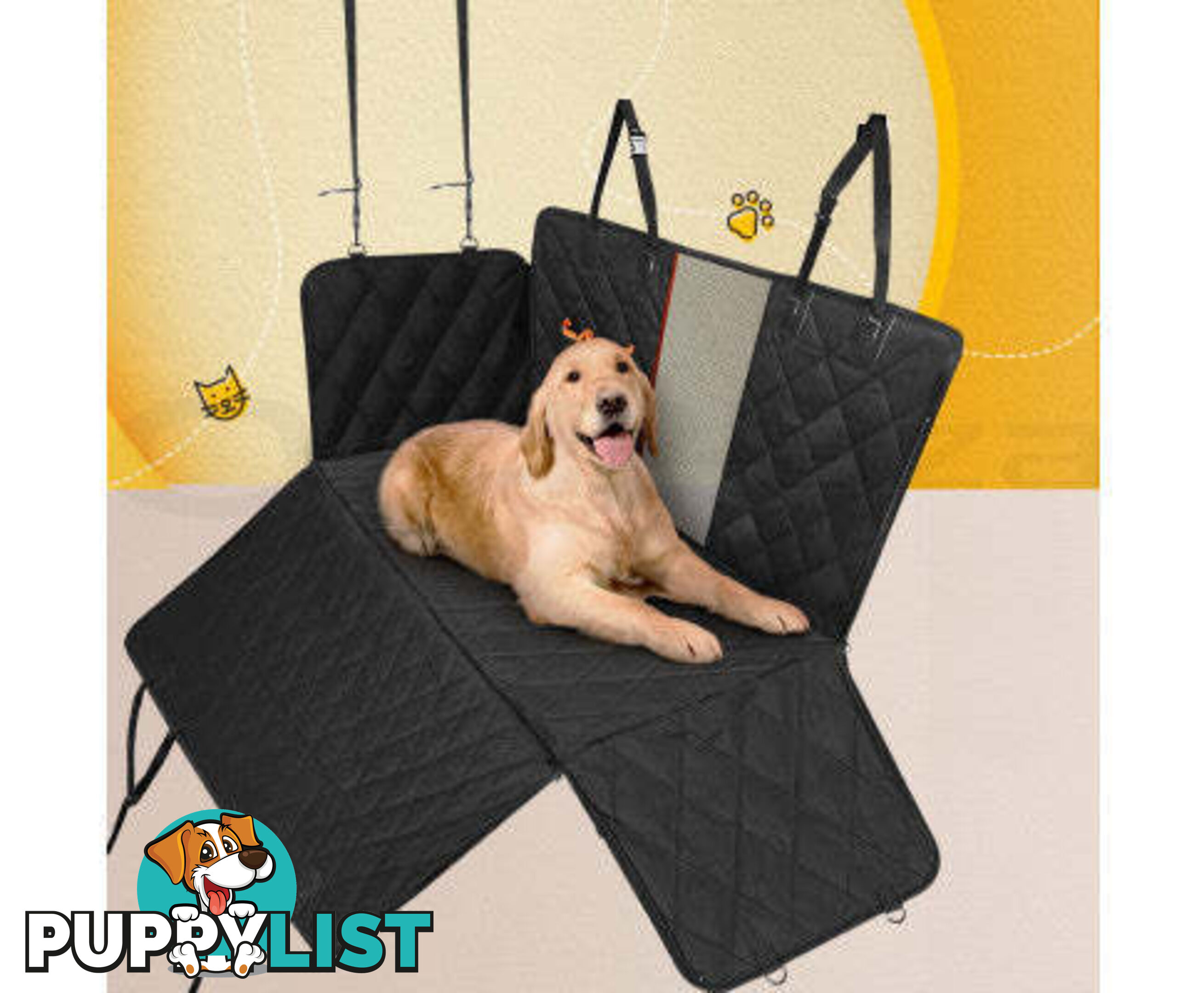i.Pet Pet Car Seat Cover Dog Protector Hammock Back Waterproof Belt Non Slip Mat - PET-COVER-137X147-BK