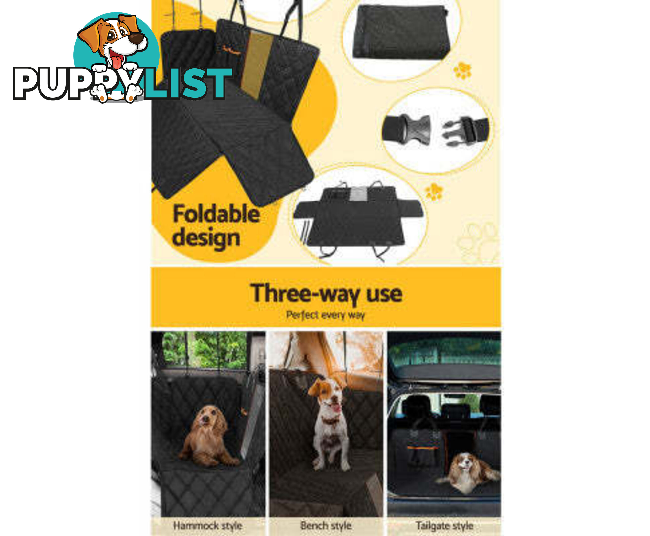 i.Pet Pet Car Seat Cover Dog Protector Hammock Back Waterproof Belt Non Slip Mat - PET-COVER-137X147-BK