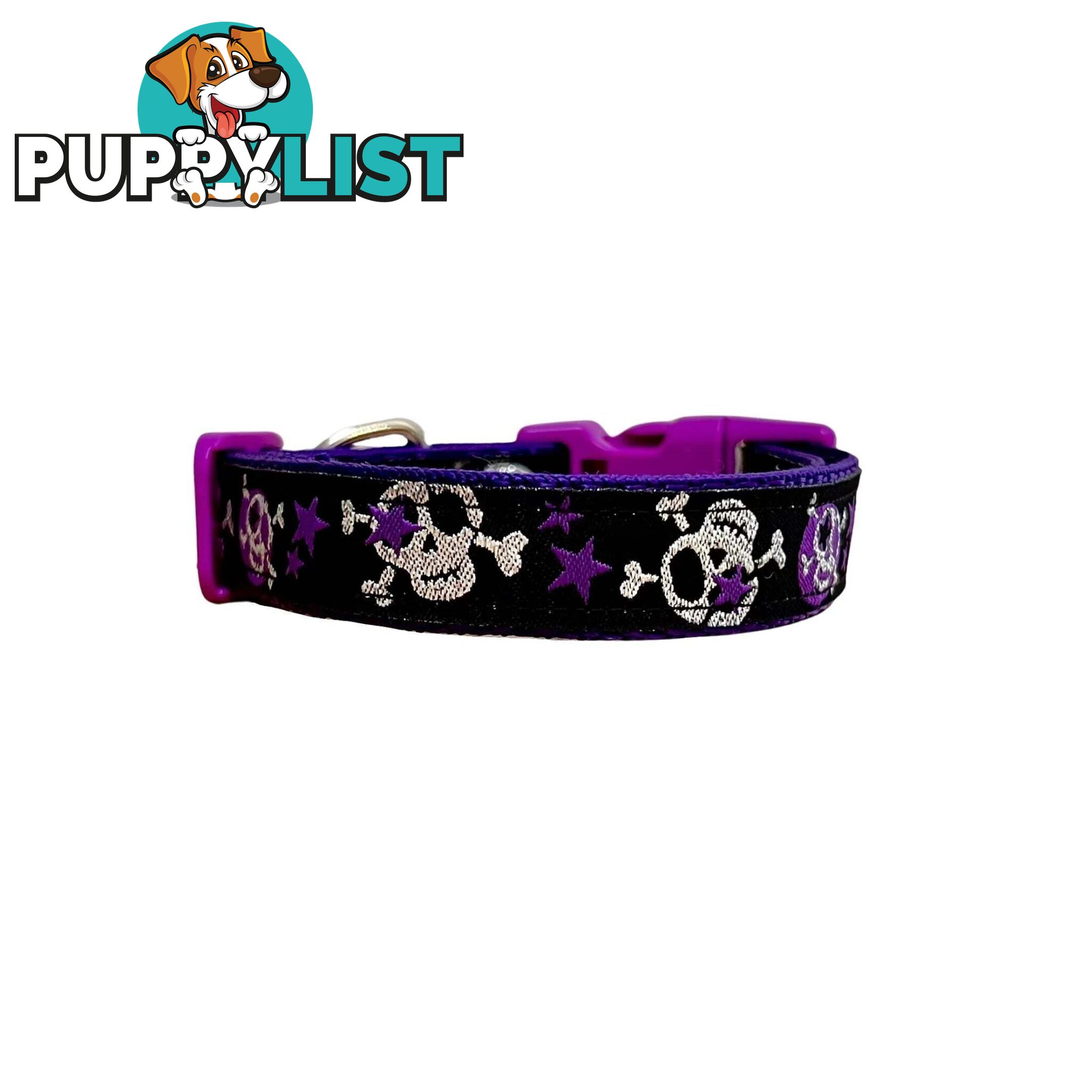 Skulls & Stars Dog Collar - Hand Made by The Bark Side - TBSSKUSMLBLU