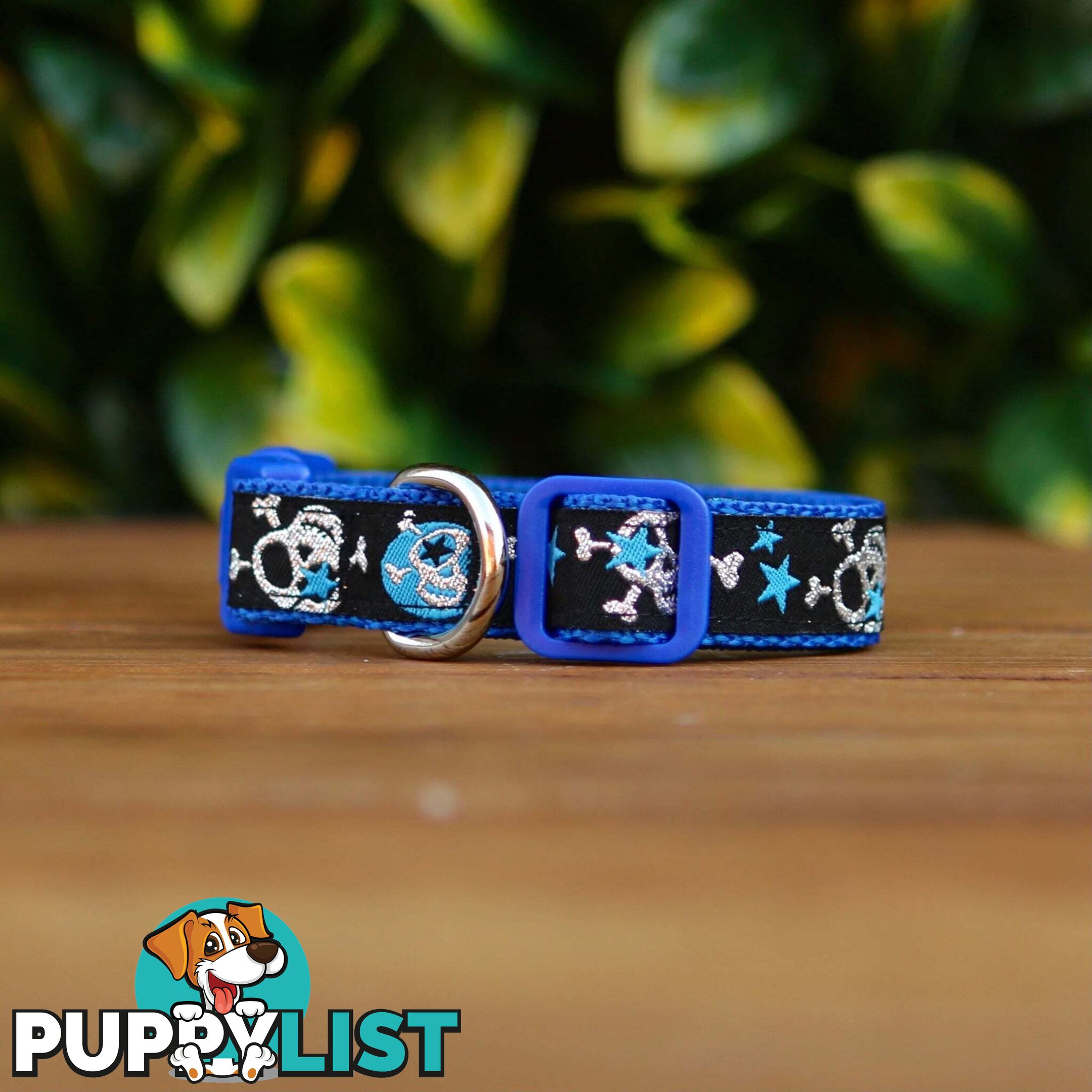 Skulls & Stars Dog Collar - Hand Made by The Bark Side - TBSSKUSMLBLU