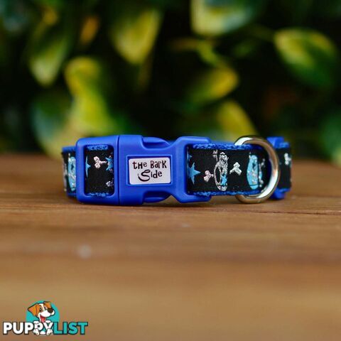 Skulls & Stars Dog Collar - Hand Made by The Bark Side - TBSSKUSMLBLU