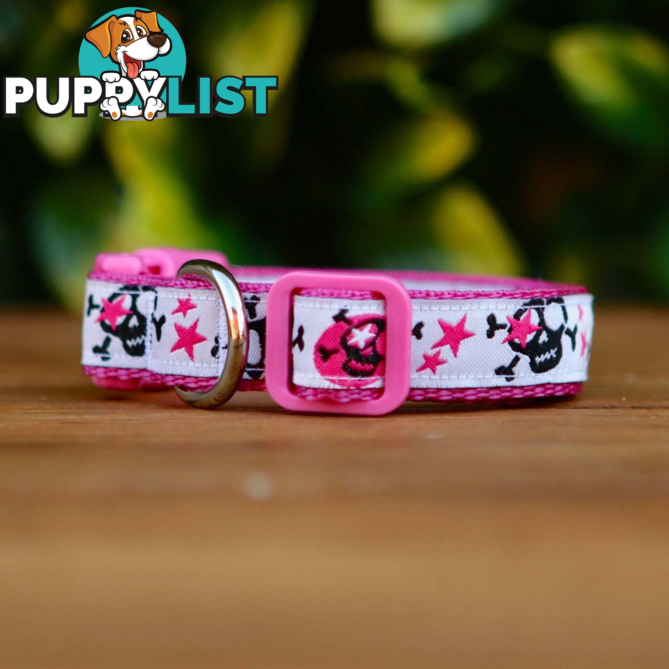 Skulls & Stars Dog Collar - Hand Made by The Bark Side - TBSSKUSMLBLU