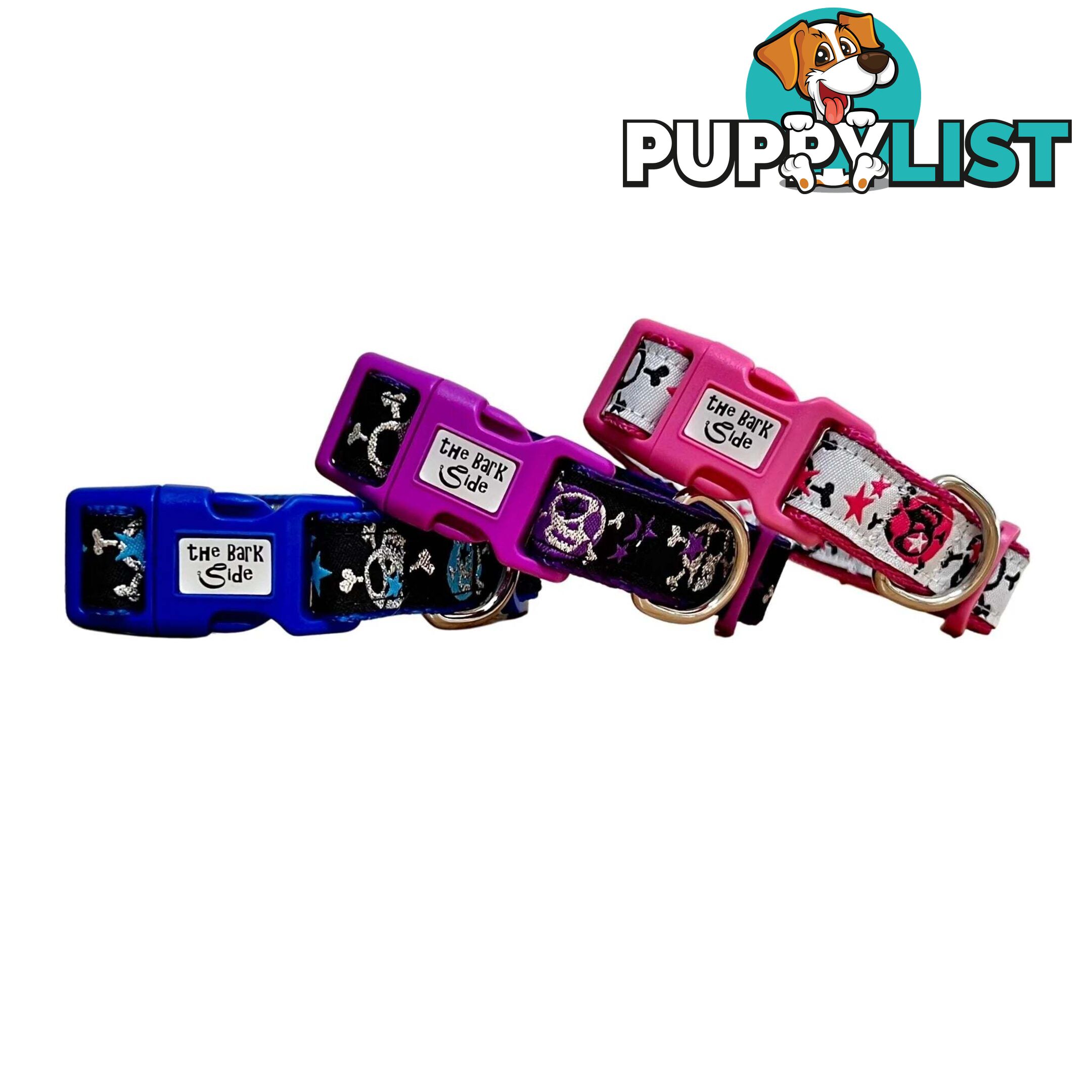 Skulls & Stars Dog Collar - Hand Made by The Bark Side - TBSSKUSMLBLU