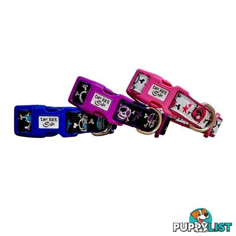Skulls & Stars Dog Collar - Hand Made by The Bark Side - TBSSKUSMLBLU