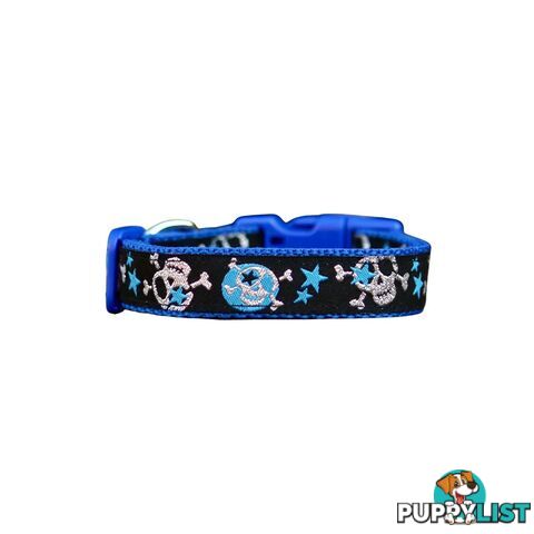 Skulls & Stars Dog Collar - Hand Made by The Bark Side - TBSSKUSMLBLU