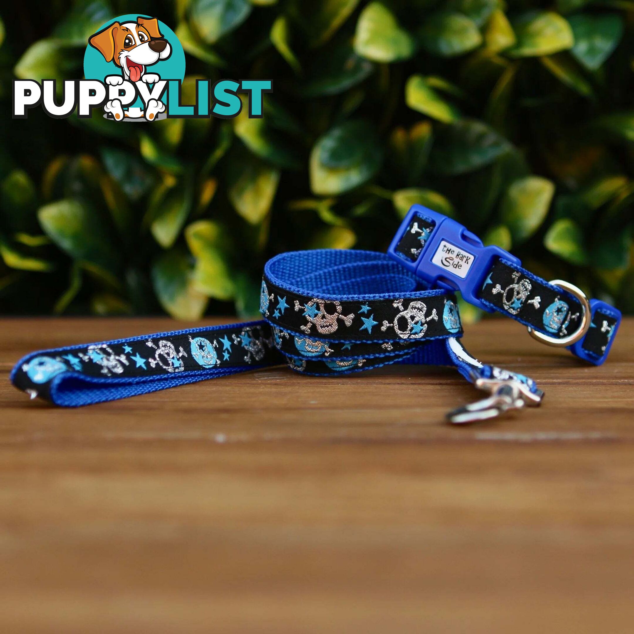 Skulls & Stars Dog Collar - Hand Made by The Bark Side - TBSSKUSMLBLU