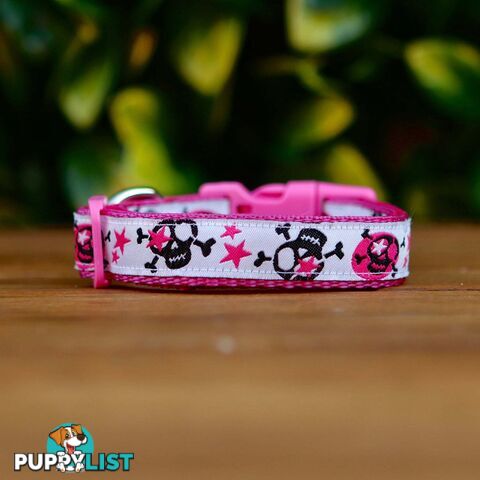 Skulls & Stars Dog Collar - Hand Made by The Bark Side - TBSSKUSMLBLU