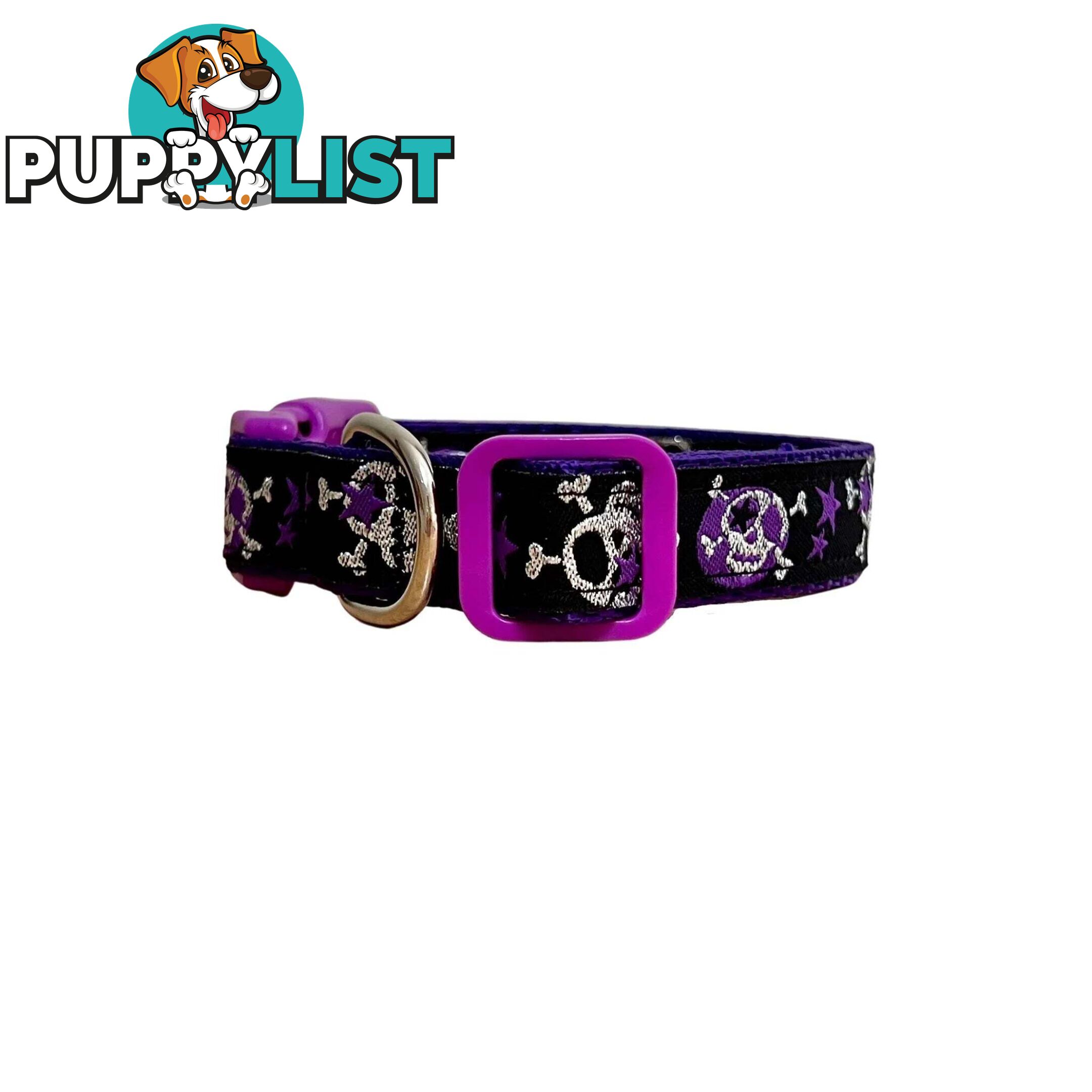 Skulls & Stars Dog Collar - Hand Made by The Bark Side - TBSSKUSMLBLU