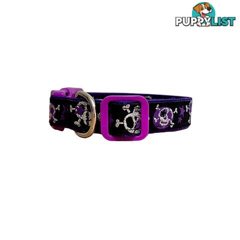 Skulls & Stars Dog Collar - Hand Made by The Bark Side - TBSSKUSMLBLU