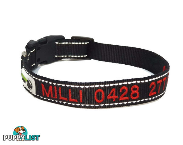 Doggie ID Collar Nylon w/Reflective Stitching Embroidered Personalised Custom. - GC-DIC-031-XL-LBLU