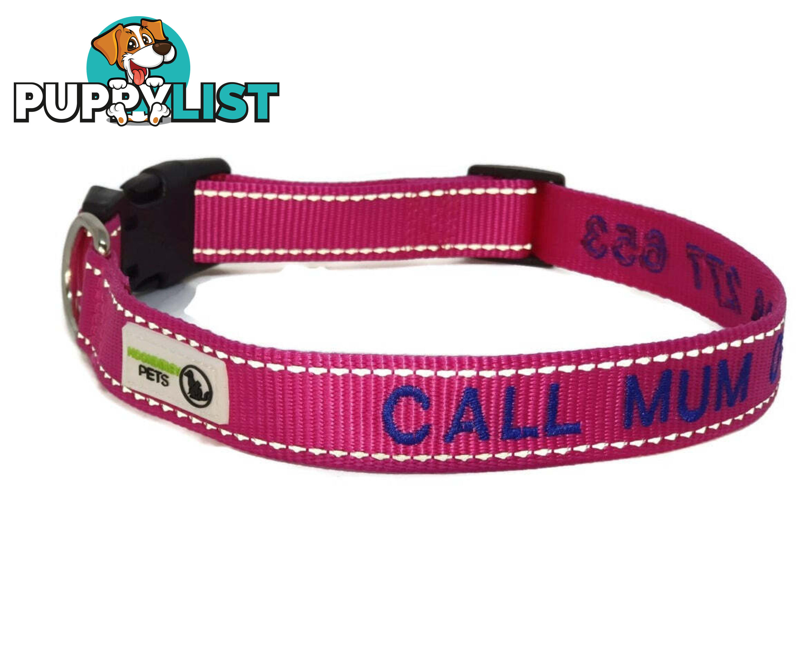 Doggie ID Collar Nylon w/Reflective Stitching Embroidered Personalised Custom. - GC-DIC-031-XL-LBLU