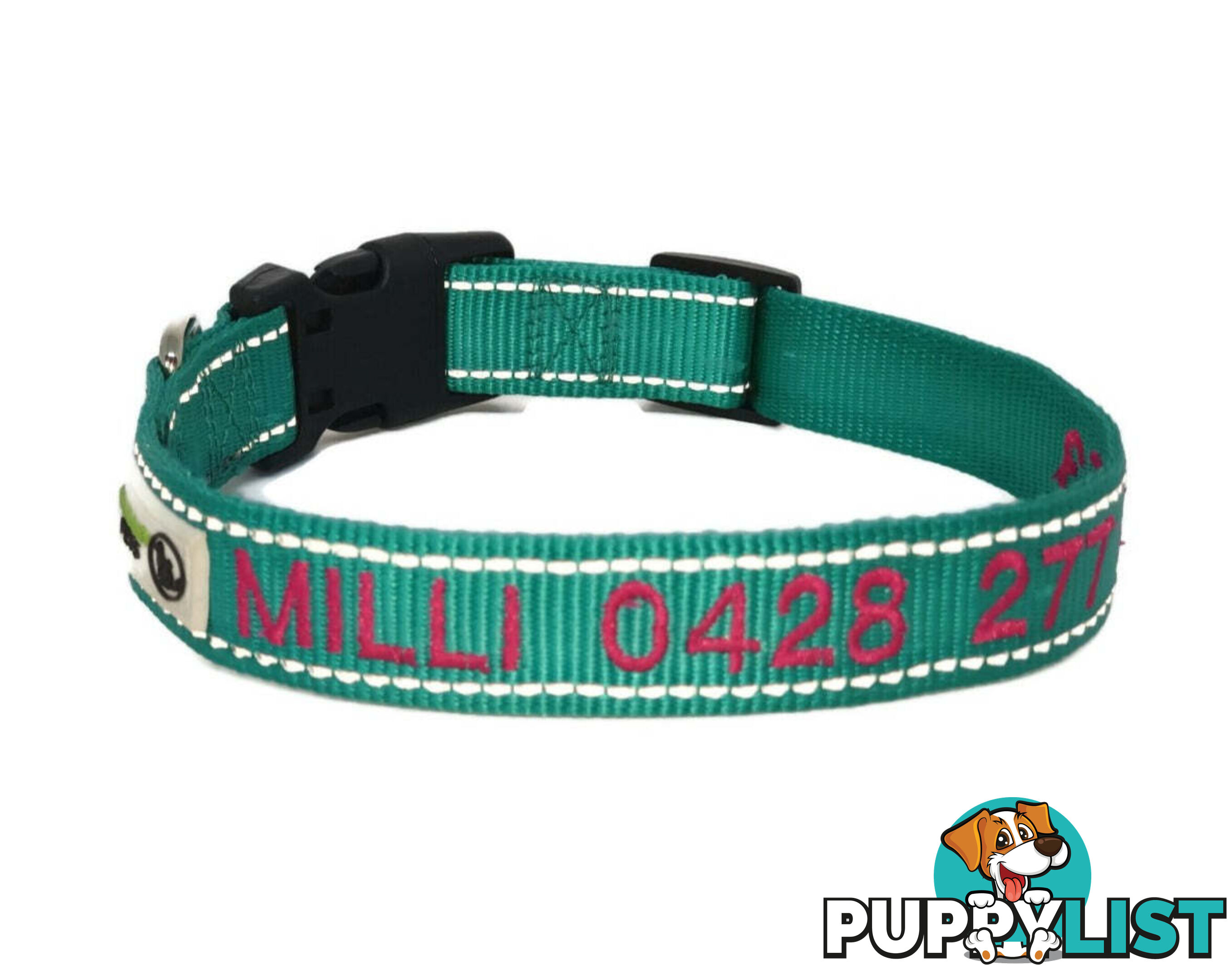 Doggie ID Collar Nylon w/Reflective Stitching Embroidered Personalised Custom. - GC-DIC-031-XL-LBLU