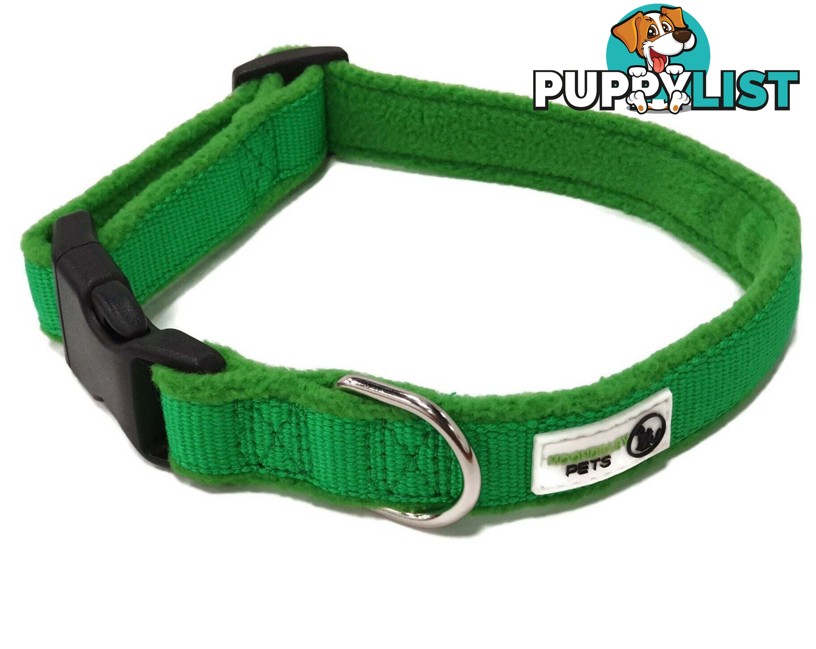 100% Pure Bamboo Fibre w/Fleece Lining Dog Collar Plastic Buckle - Moondidley Pets - MDPCOLFLELGRN